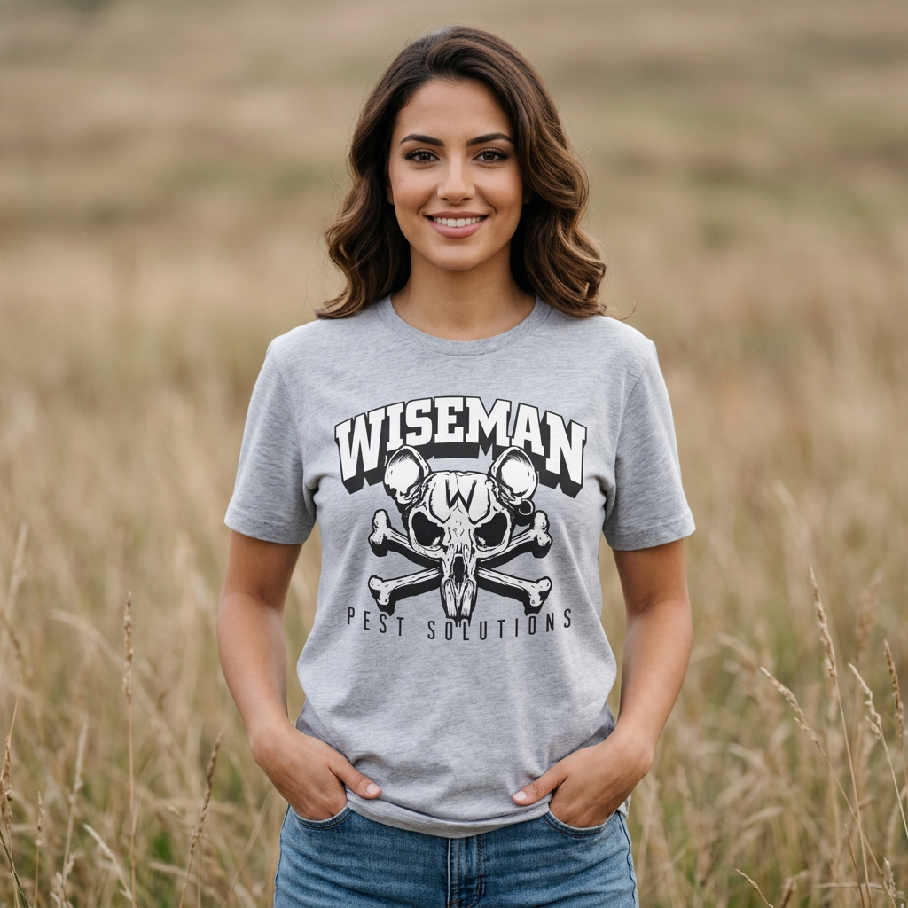 Wiseman Pest Solutions Rat Skull Logo T-Shirt | Exterminator Graphic Tee