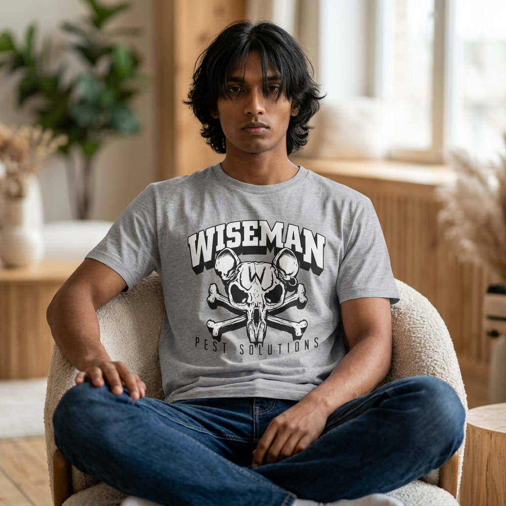 Wiseman Pest Solutions Rat Skull Logo T-Shirt | Exterminator Graphic Tee