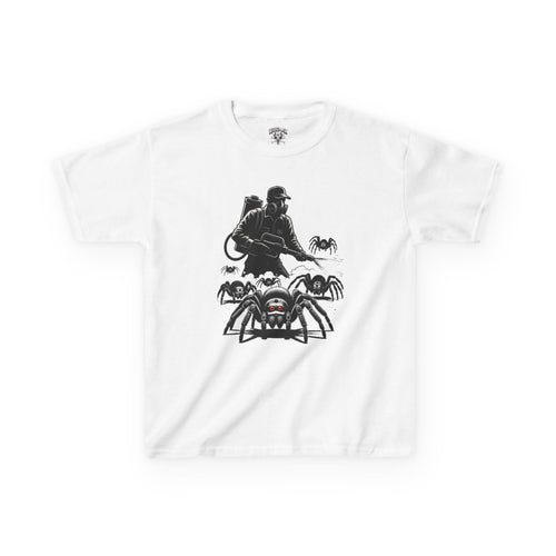Kids Spider Apocalypse Tee — Creepy Crawly with Exterminator Graphic